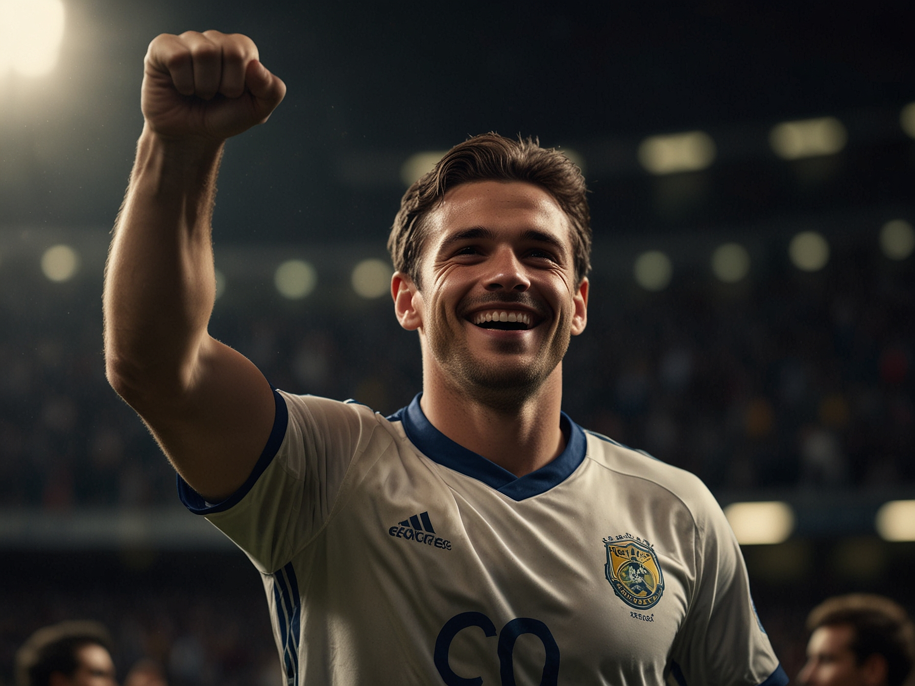 Athlete celebrating a win on stadium field